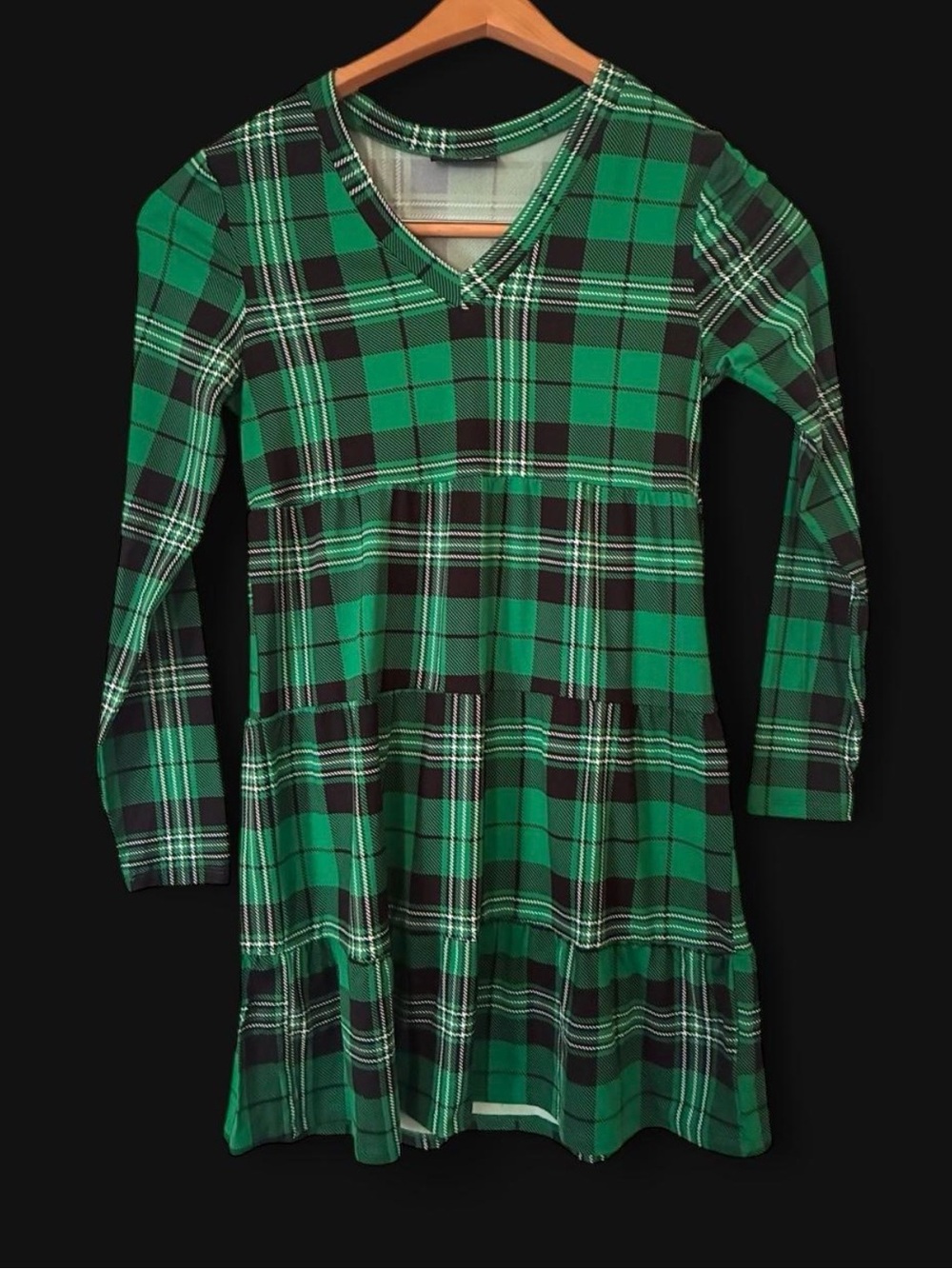Jolie & Joy Emo Green Plaid Long-Sleeve Dress Top Size Large